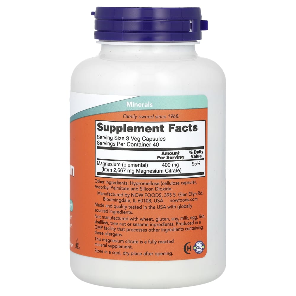 NOW Foods - Citrate de Magnésium (120 Gélules Végétales) – vue supplémentaire