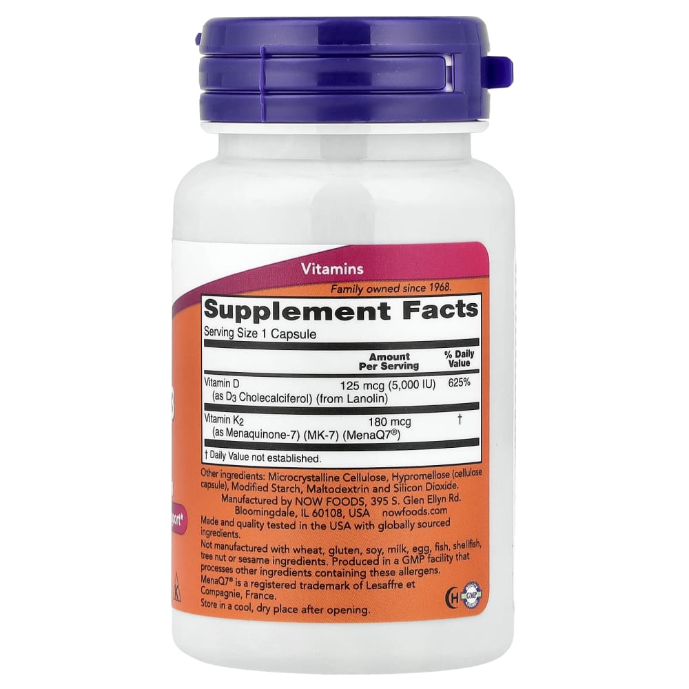NOW Foods Mega D3 & MK-7 5000 UI / 180 mcg (60 Capsules) – vue supplémentaire