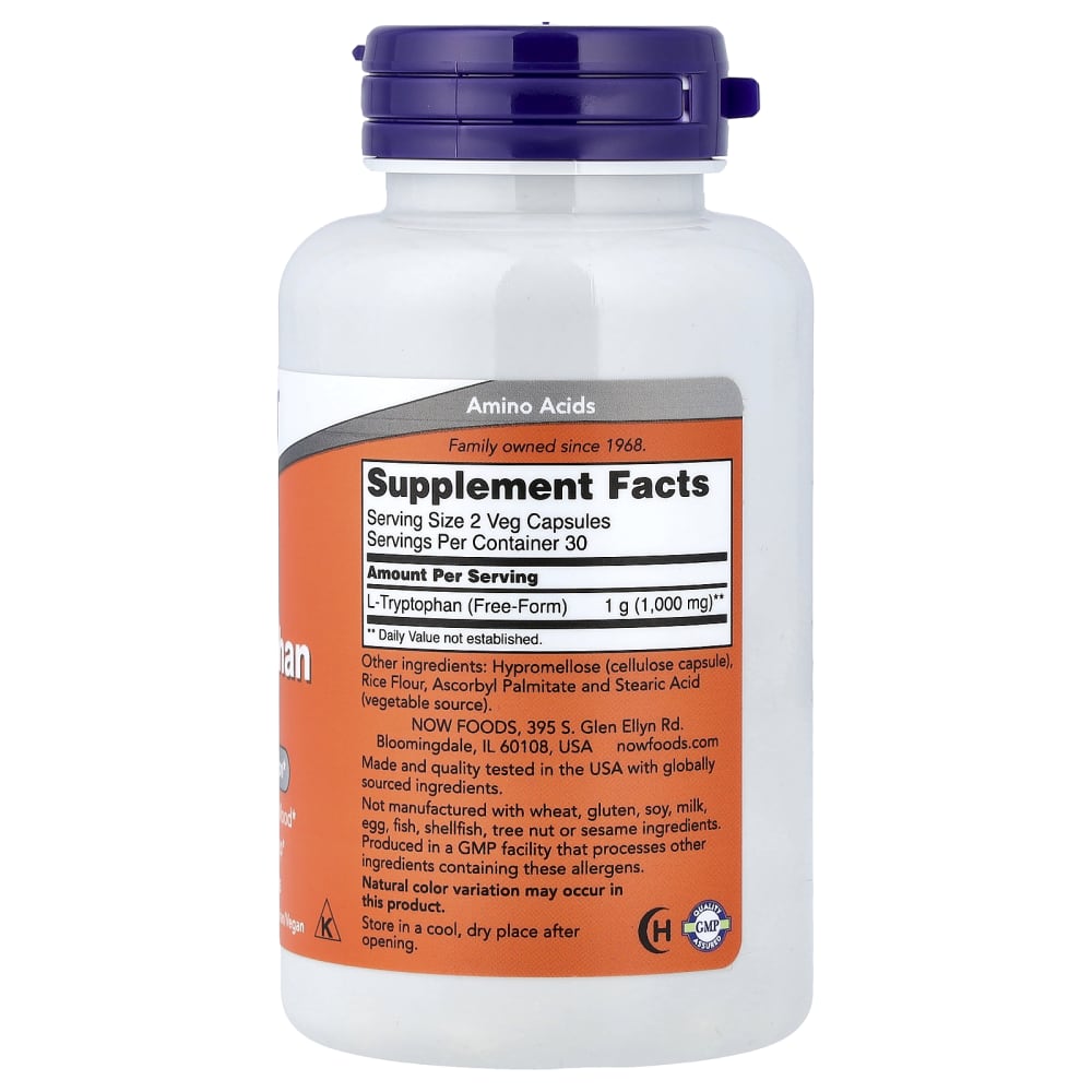 NOW Foods L-Tryptophan 500 mg (60 Gélules Végétales) – vue supplémentaire