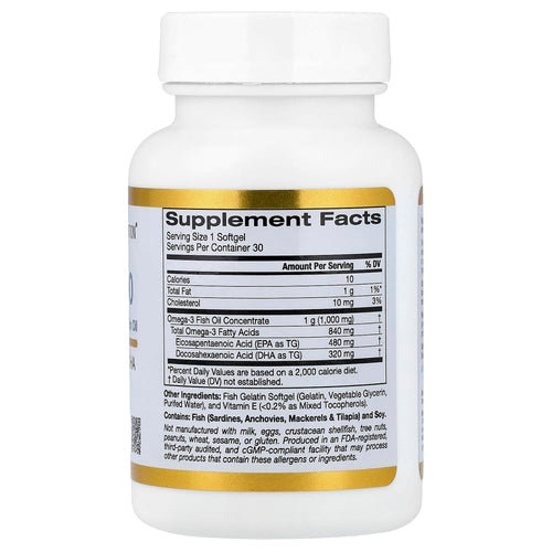 California Gold Nutrition Omega 800 – 480 mg EPA + 320 mg DHA – 30 capsules molles à base de gélatine de poisson – vue supplémentaire