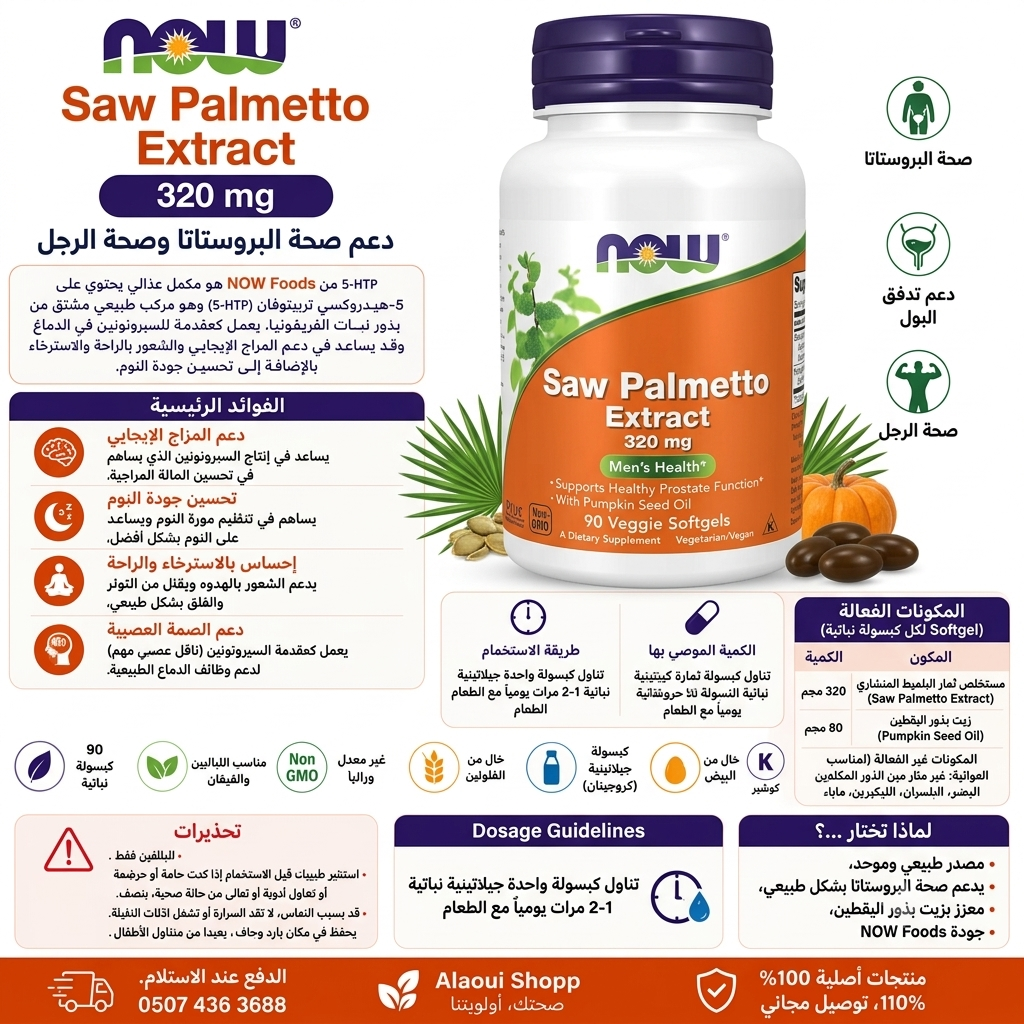 NOW Foods Saw Palmetto Extract 320 mg – 90 capsules molles végétales (Veggie Softgels) – informations complémentaires