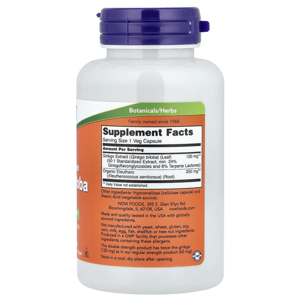 NOW Foods Double Strength Ginkgo Biloba 120 mg (100 Gélules Végétales) – vue supplémentaire